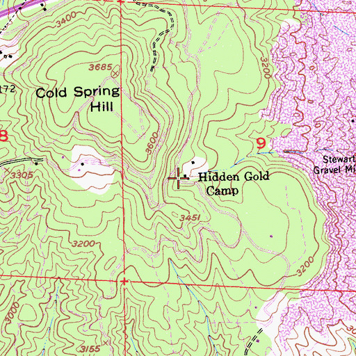 Topographic Map of Hidden Gold Camp, CA