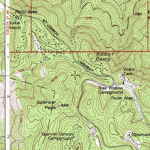 Topographic Map of Bear Wallow, AZ