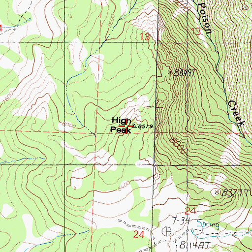 Topographic Map of High Peak, CA