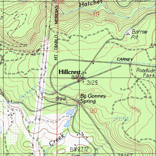 Topographic Map of Hillcrest, CA