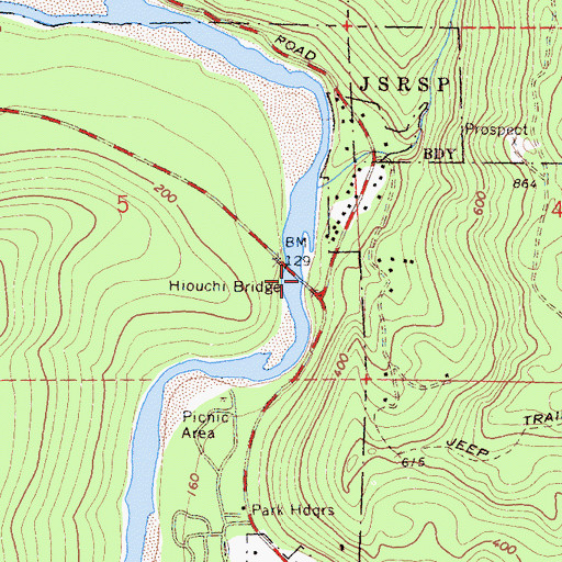 Topographic Map of Hiouchi Bridge, CA