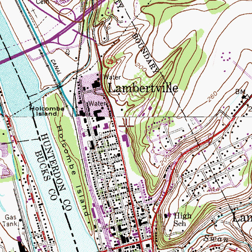 Topographic Map of Lambertville Fire Department District 1, NJ