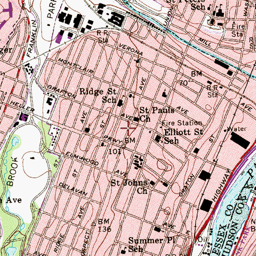 Topographic Map of Newark Fire Department, NJ