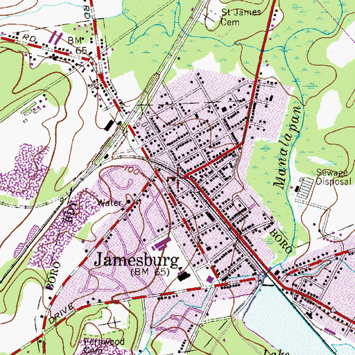 Topographic Map of Jamesburg Fire Department, NJ