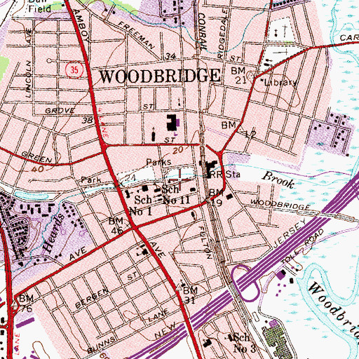 Topographic Map of Woodbridge Township Fire Department Fire Station, NJ