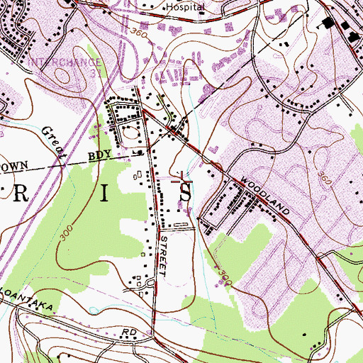 Topographic Map of Woodland Hook and Ladder Company Number 5, NJ