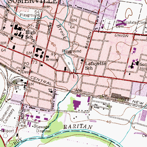 Topographic Map of Somerville Fire Department Engine Number 1, NJ