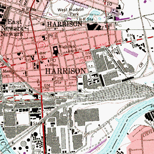 Topographic Map of Harrison Fire Department Headquarters, NJ