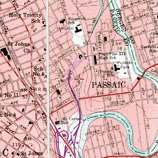 Topographic Map of Passaic Fire Department Eastside Fire Station, NJ