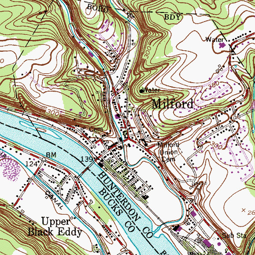 Topographic Map of Milford Fire Company, NJ