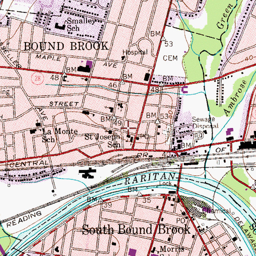 Topographic Map of Bound Brook Fire Department America Hose and Engine Company 2, NJ