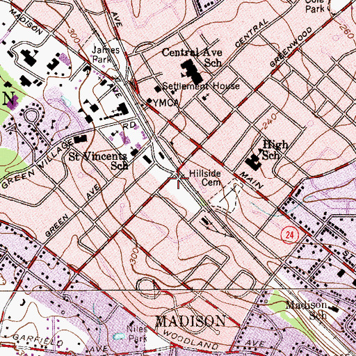 Topographic Map of Madison Fire Department, NJ