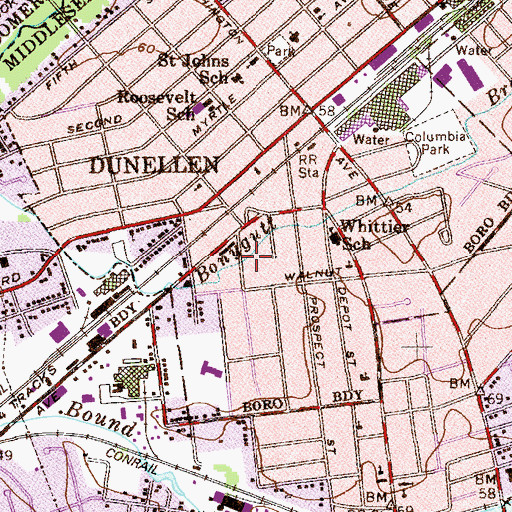 Topographic Map of Dunellen Fire Department, NJ