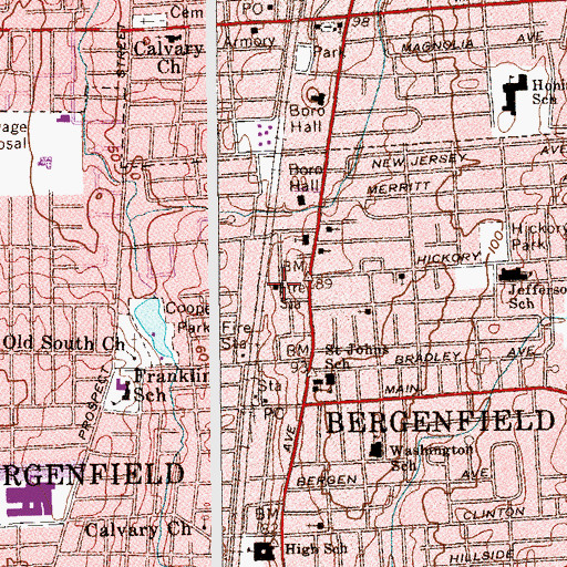 Topographic Map of Bergenfield Fire Department, NJ