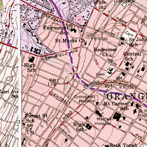Topographic Map of West Orange Fire Department Fire House 1, NJ