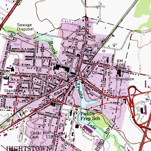 Topographic Map of Hightstown Engine Company #1, NJ