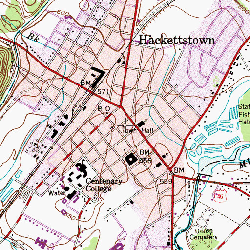 Topographic Map of Hackettstown Fire Department Moore Street Fire House, NJ