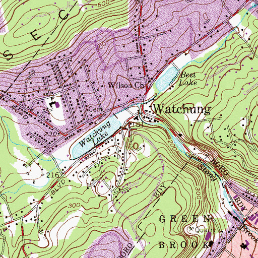 Topographic Map of Watchung Fire Department, NJ