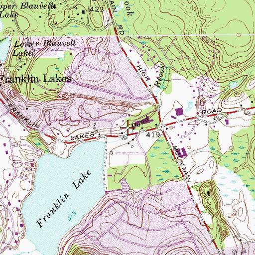 Topographic Map of Franklin Lakes Borough Fire Department Southside Station, NJ