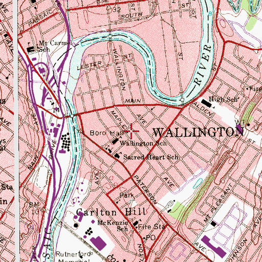 Topographic Map of Wallington Fire Department Headquarters, NJ