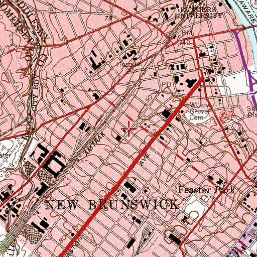 Topographic Map of New Brunswick Fire Department, NJ