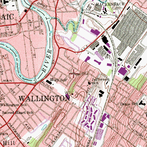Topographic Map of Wallington Fire Department Hose Company 3, NJ