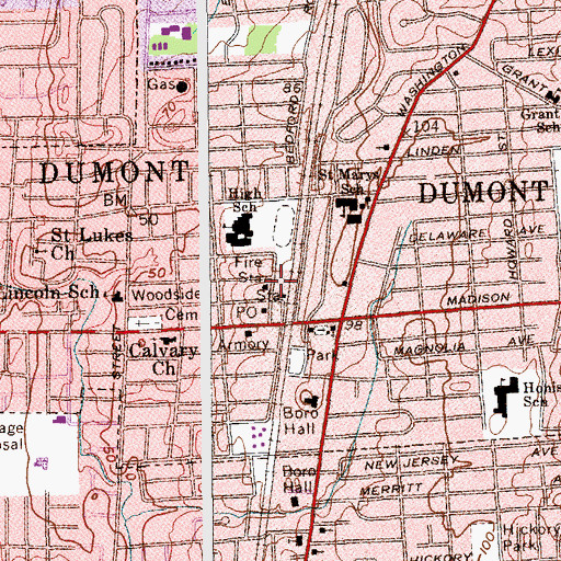 Topographic Map of Dumont Fire Department Independent Company, NJ