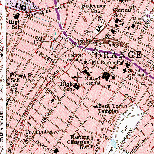 Topographic Map of City of Orange Township Fire Department, NJ