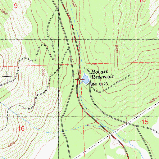 Topographic Map of Hobart Reservoir, CA
