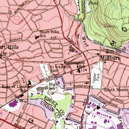 Topographic Map of Millburn Township Fire Department, NJ