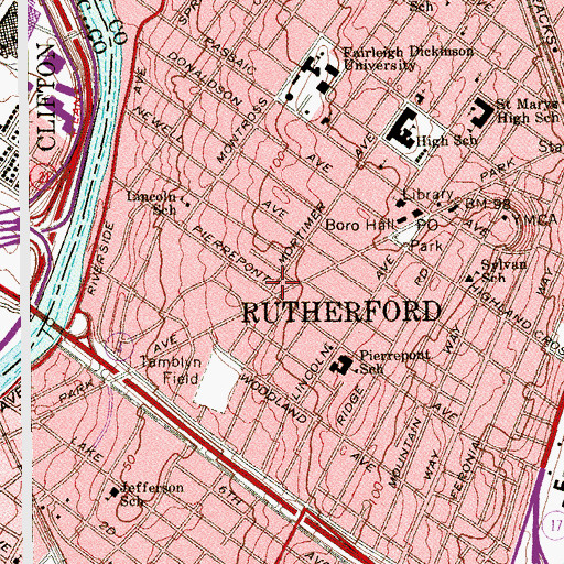 Topographic Map of Rutherford Fire Department Engine Company 2, NJ
