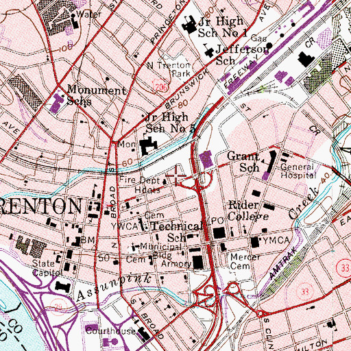 Topographic Map of Trenton Fire and Emergency Services Rescue 1, NJ