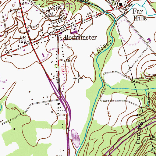 Topographic Map of Far Hills - Bedminster Fire Department Station 2, NJ