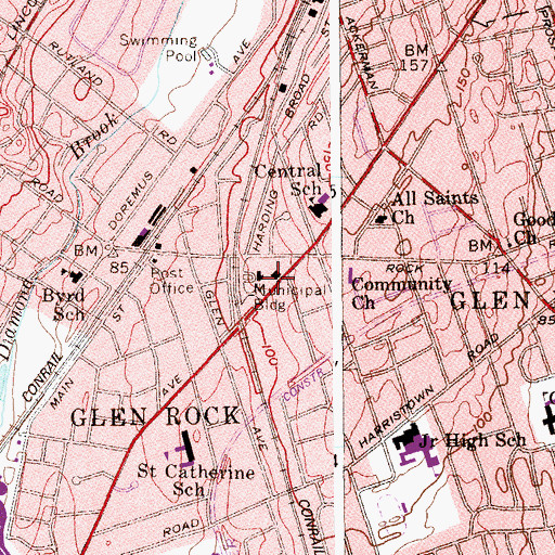 Topographic Map of Glen Rock Fire Department, NJ