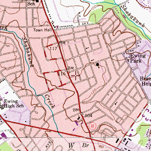 Topographic Map of Pennington Road Fire Company and First Aid Squad, NJ