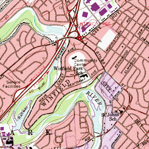 Topographic Map of Winfield Fire Department, NJ