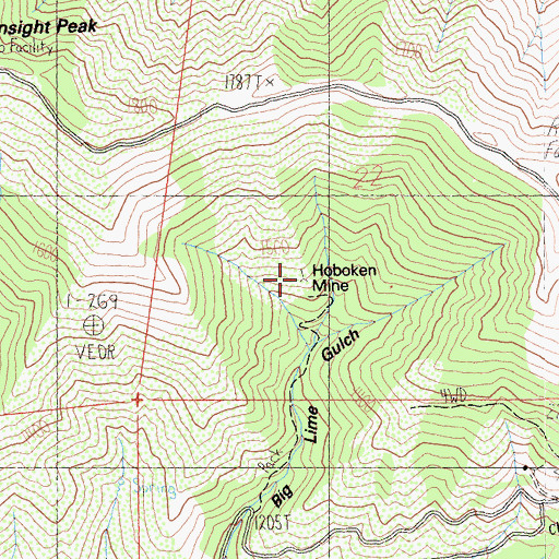 Topographic Map of Hoboken Mine, CA