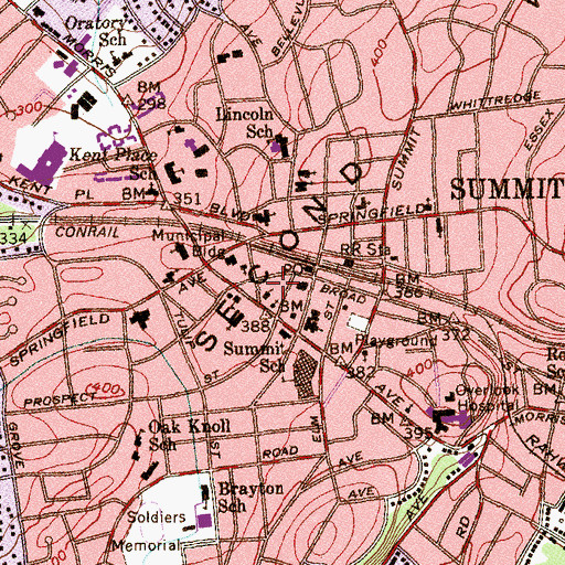 Topographic Map of Summit Fire Department, NJ
