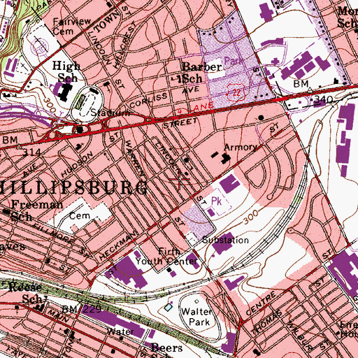 Topographic Map of Phillipsburg Fire Department Station 94 - 5 Lincoln Engine Company, NJ