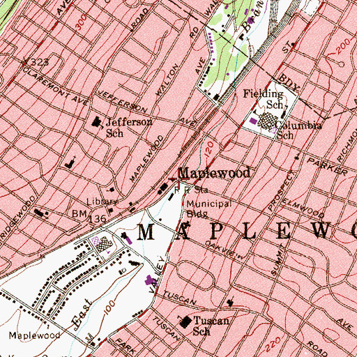 Topographic Map of Maplewood Fire Department, NJ
