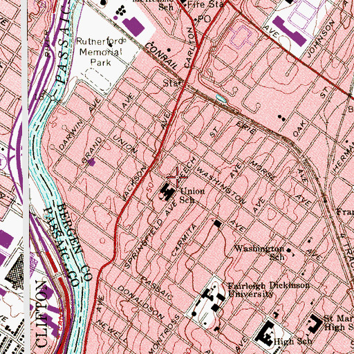 Topographic Map of Rutherford Fire Department West End Firehouse, NJ