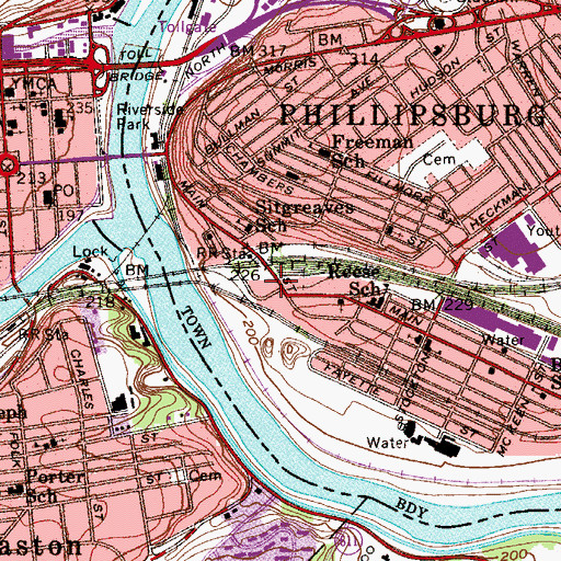 Topographic Map of Phillipsburg Fire Department Station 94 - 4 Company 1, NJ