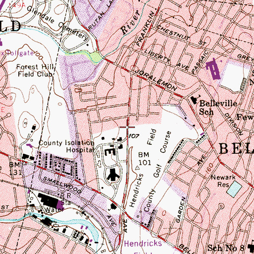 Topographic Map of Belleville Fire Department, NJ
