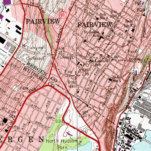 Topographic Map of Fairview Volunteer Fire Department Grandview Company, NJ