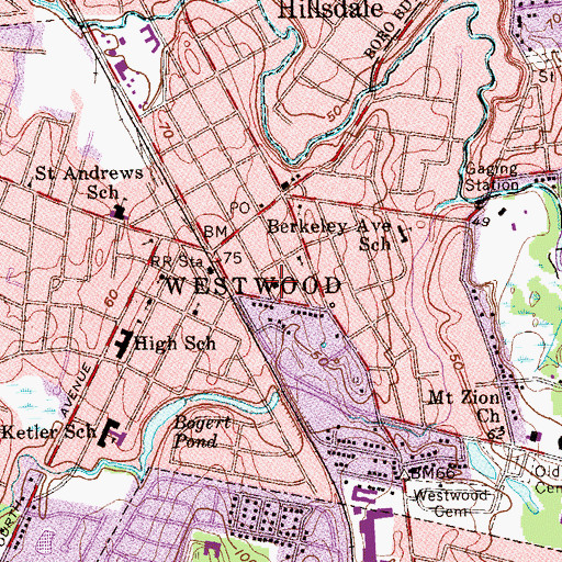 Topographic Map of Westwood Volunteer Fire Department, NJ