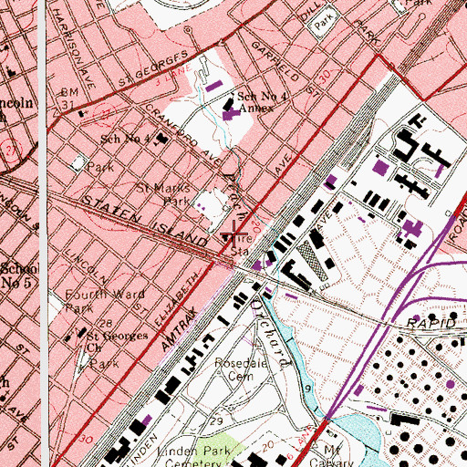 Topographic Map of Linden Fire Department, NJ