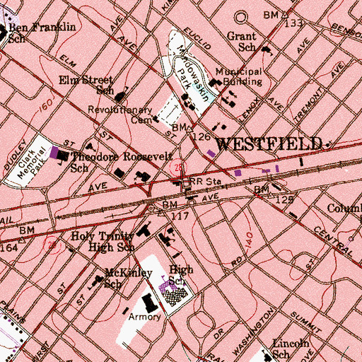 Topographic Map of Westfield Fire Department Station 1, NJ
