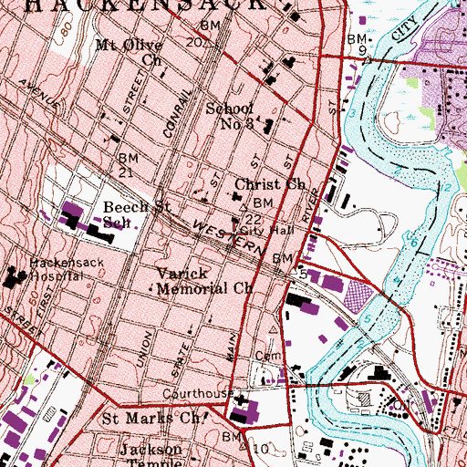 Topographic Map of Hackensack Fire Department Headquarters, NJ