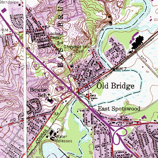 Topographic Map of East Brunswick Fire District Number 1, NJ