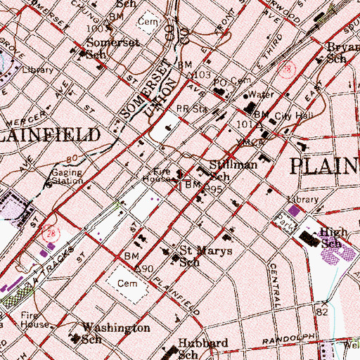 Topographic Map of Plainfield Fire Department, NJ